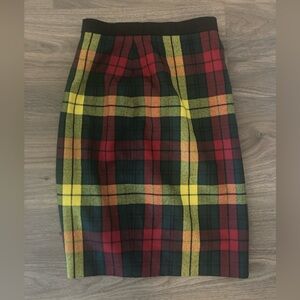 Escada Tartan Pencil Skirt in Red, Yellow, and Green
